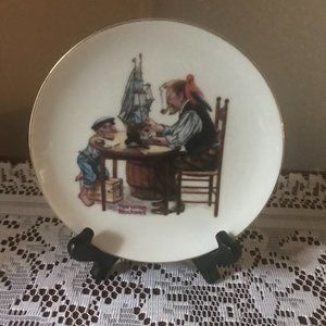 Vintage Norman Rockwell "For a Good Boy" Display Plate with Wood Display Stand